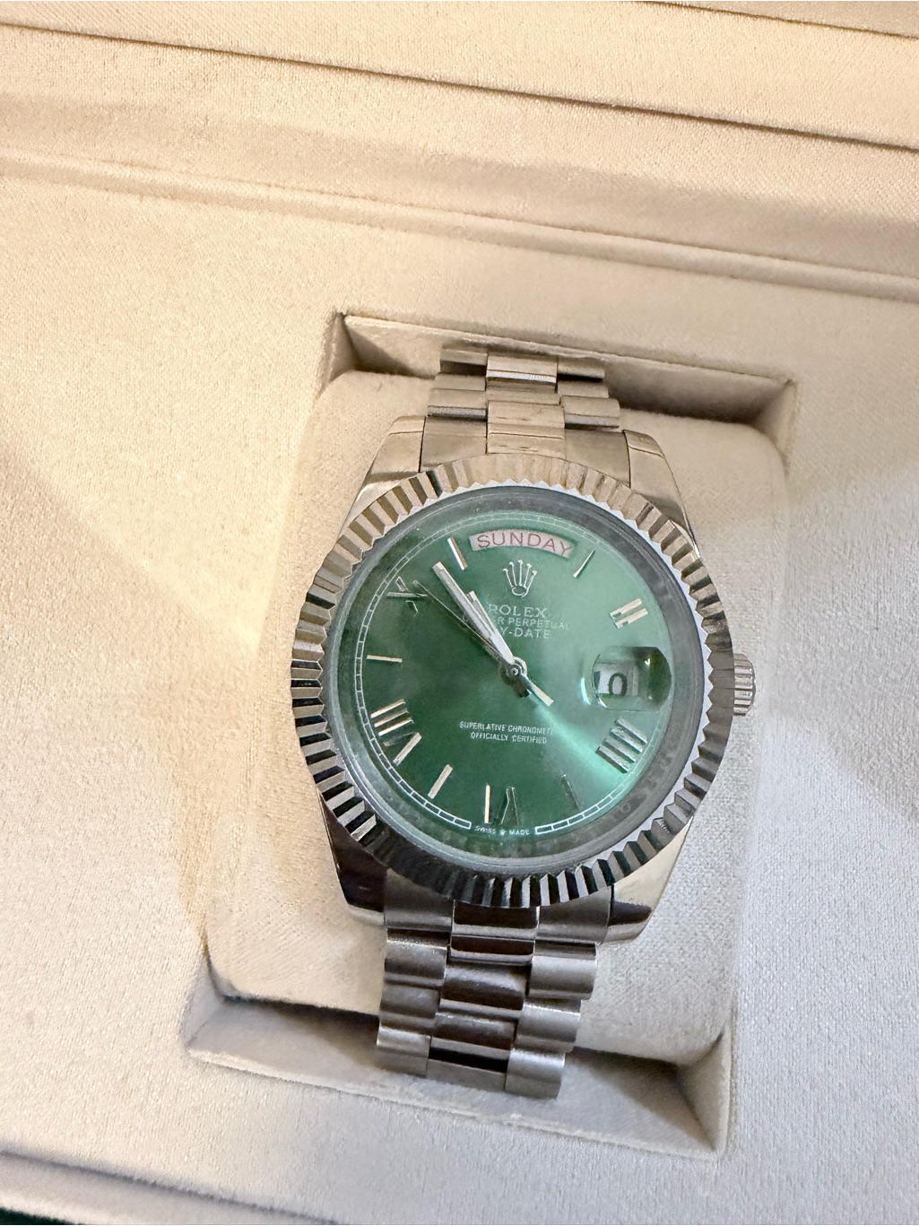 DayDate Stainless Steel Watch With Green Dial